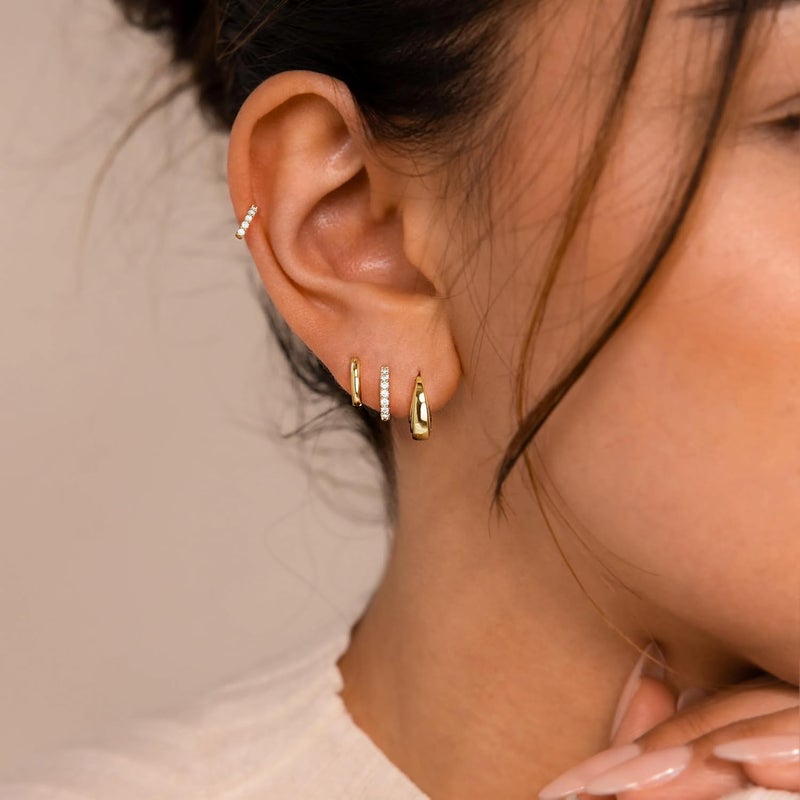 Poxtex Small Gold Huggie Hoop Earrings Set for Women Men Hypoallergenic 14K Plated Stack Cartilage Earrings, Multiple Piercing Lightweight Mini Thin Cute Dainty Trendy Jewelry Set Christmas Gifts for Women - Image 3